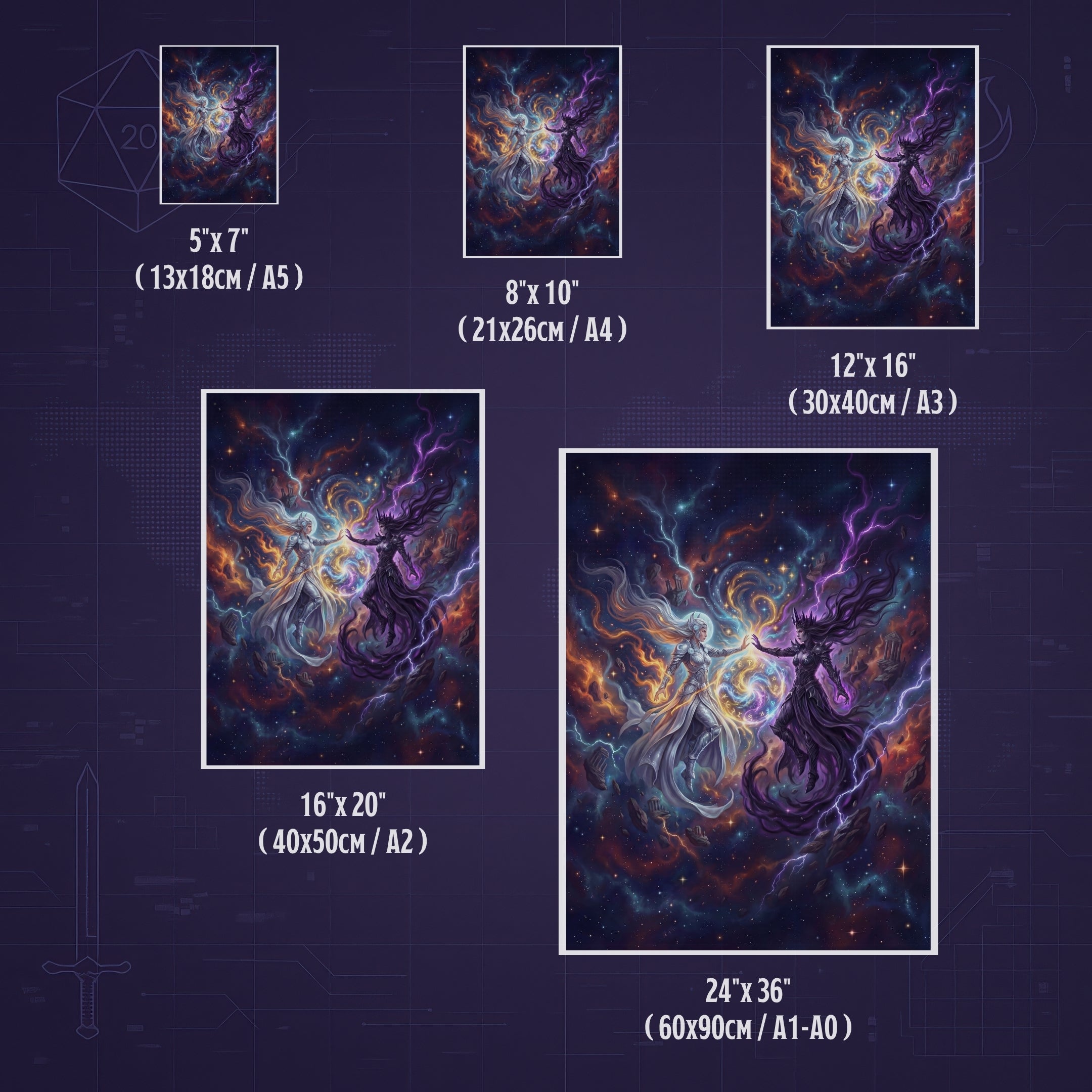 Shar & Selûne – Print de Arte Fantástico Premium | Inspirado en D&D y Faerûn