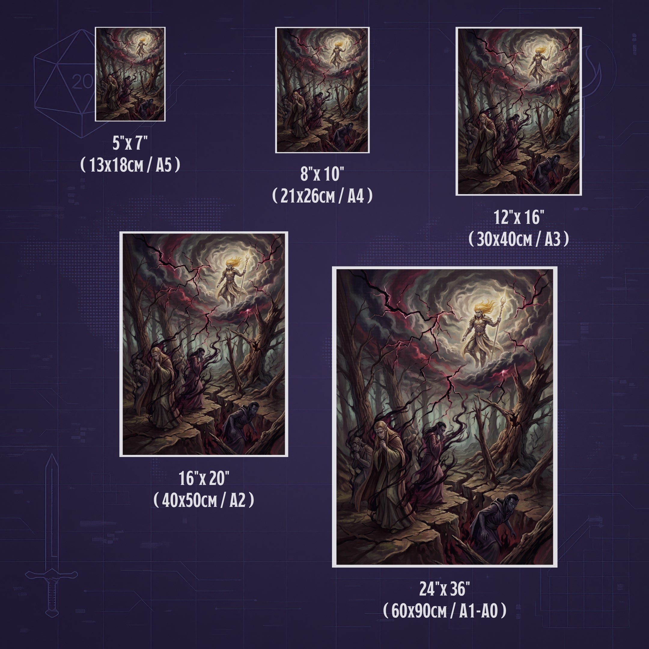 El Oscuro Desastre y el Destierro de los Drow – Print de Arte Fantástico Premium | Inspirado en D&D y Faerûn