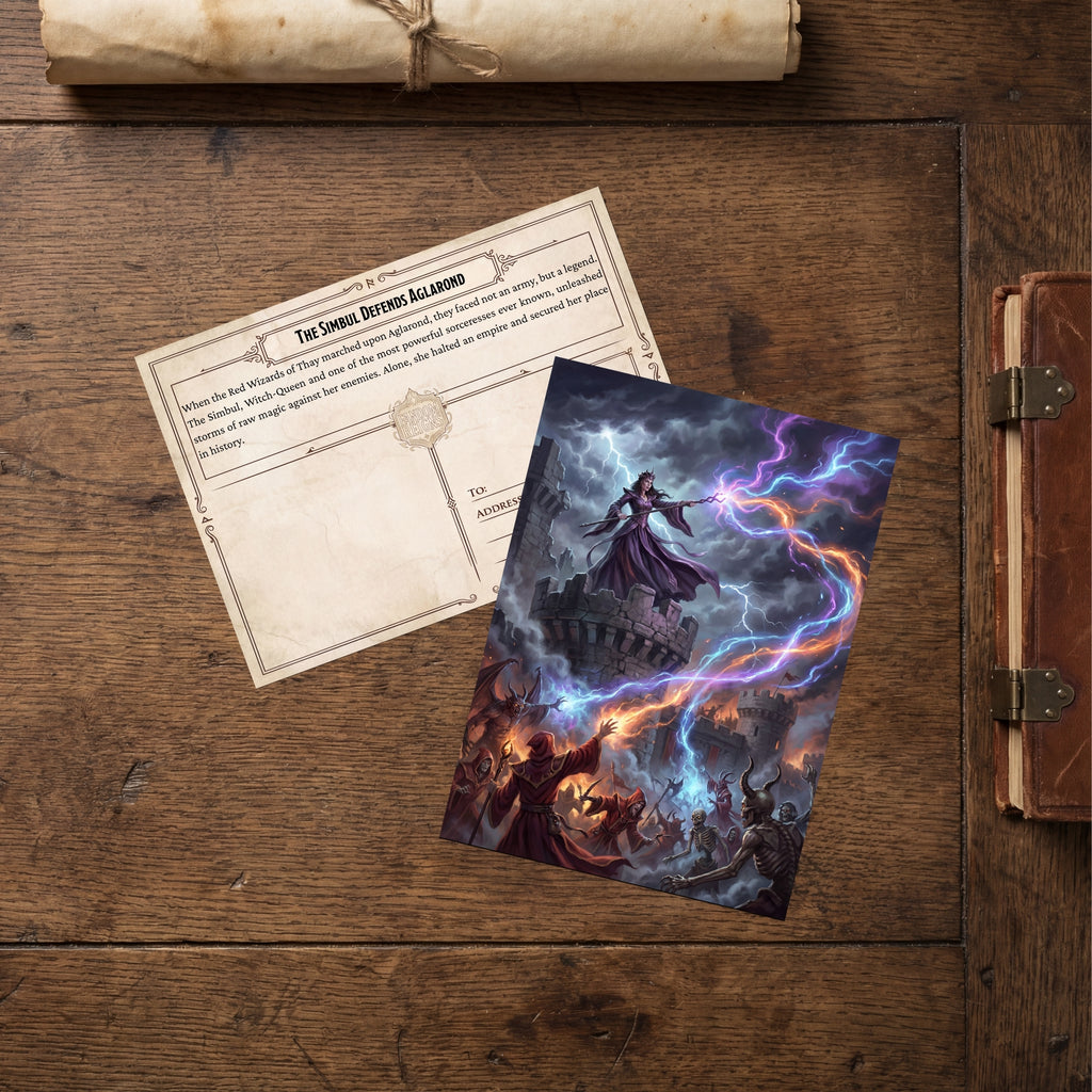 The Simbul defends Aglarond | Epic fantasy postcard