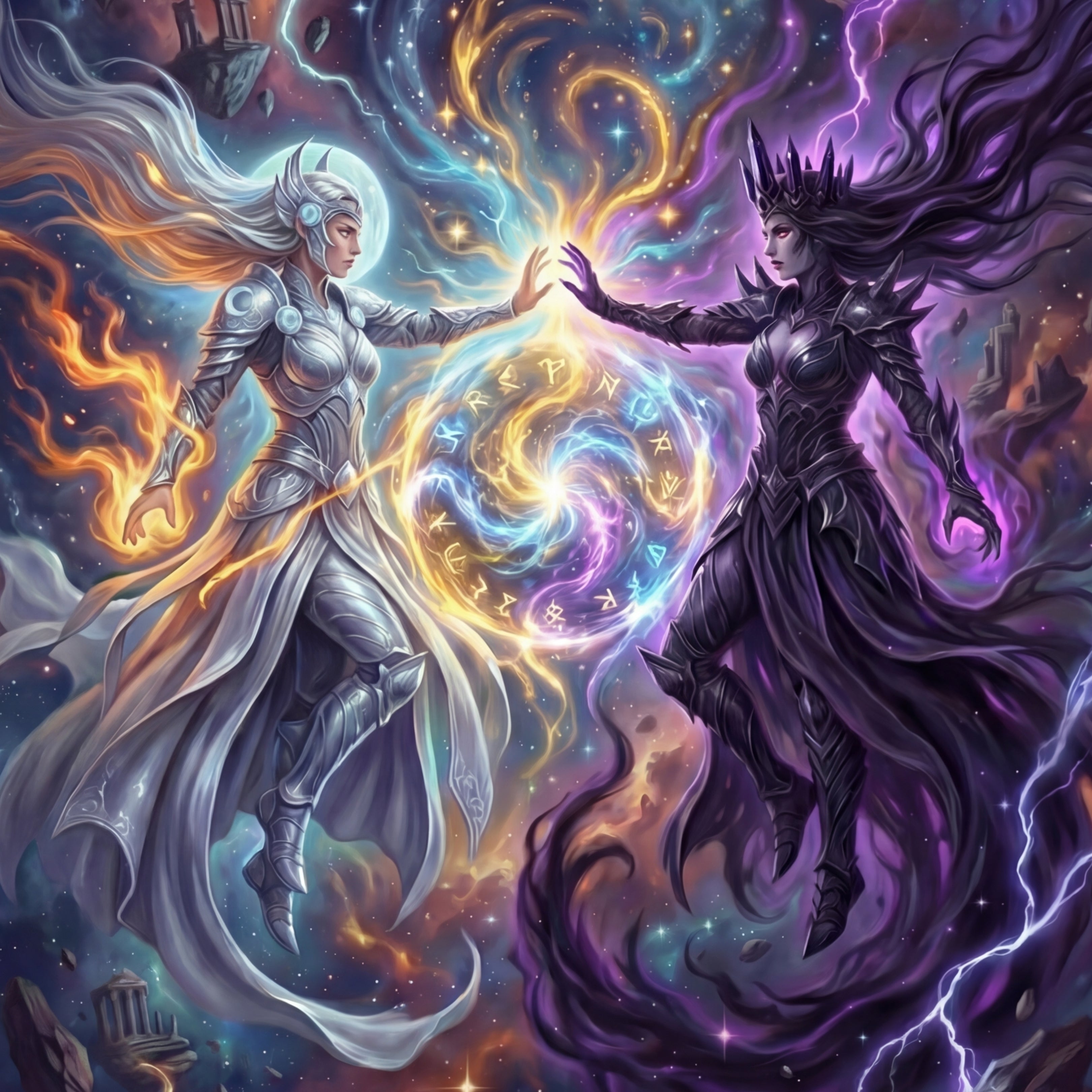 Shar & Selûne – Print de Arte Fantástico Premium | Inspirado en D&D y Faerûn