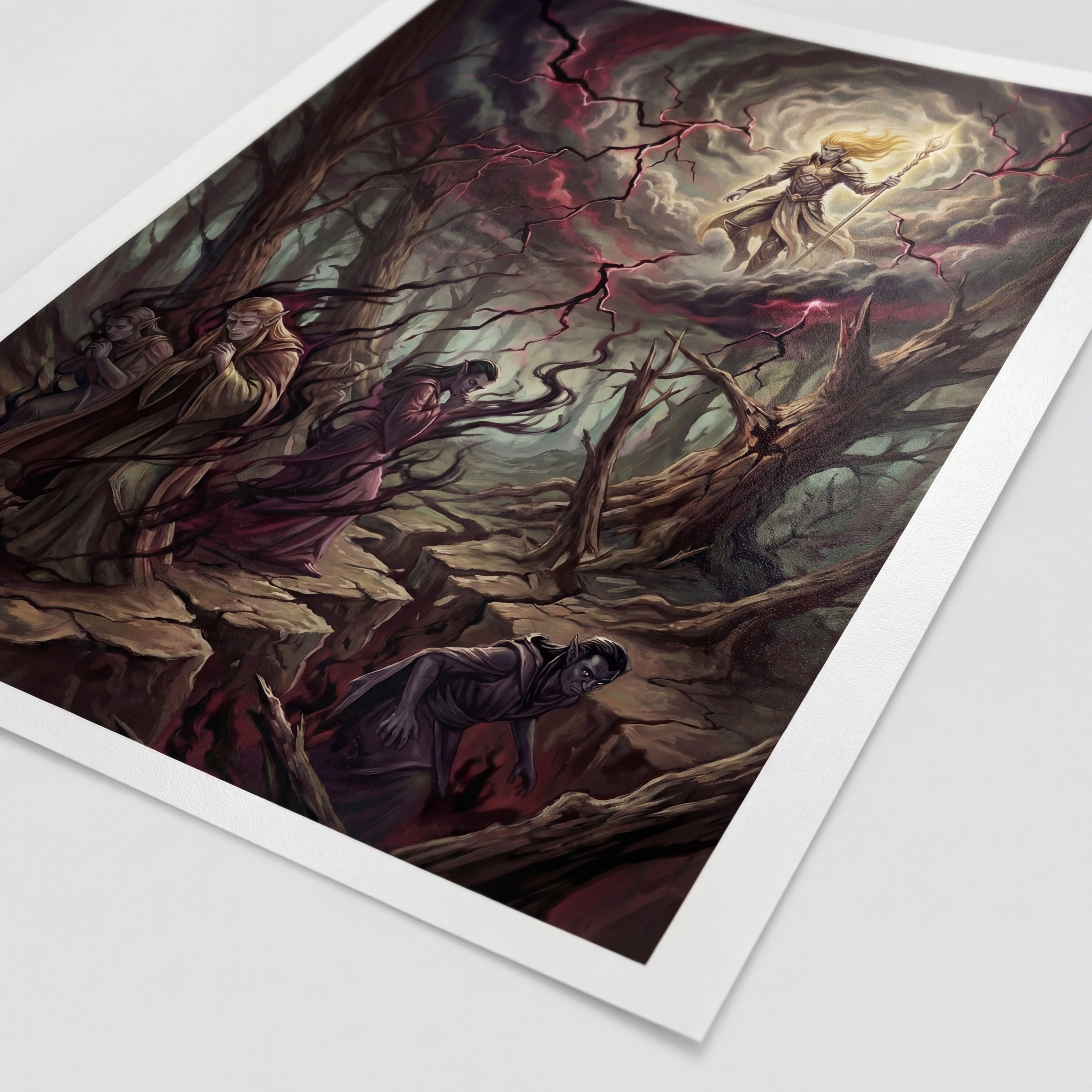 El Oscuro Desastre y el Destierro de los Drow – Print de Arte Fantástico Premium | Inspirado en D&D y Faerûn